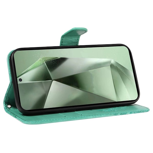 Til Samsung Galaxy S24 FE Etui Stand Tegnebog Etui Sommerfuglemønster Green