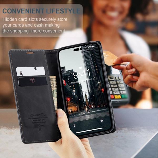 CASEME Retro tegnebog taske til iPhone 14 Pro - sort Black