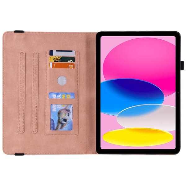 Apple iPad 10.9 2022 Sammenleggbart Veske Kortholder Sommerfugl - Rosa Pink