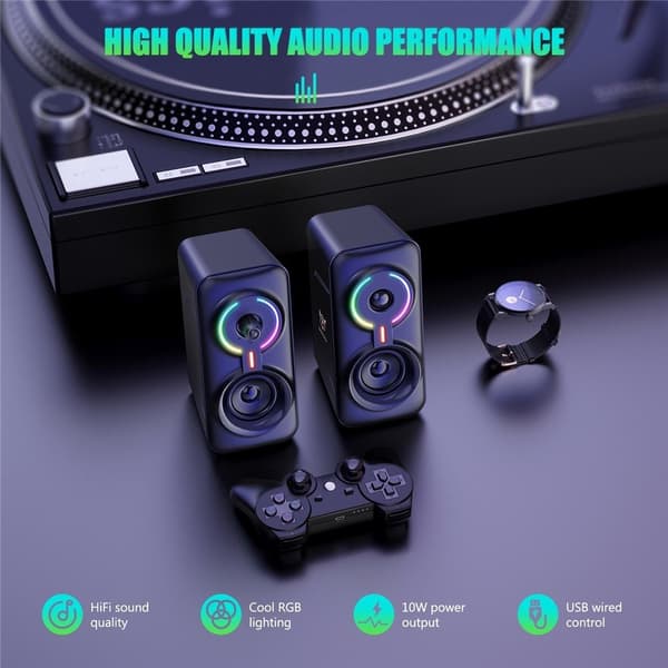 ONIKUMA USB-kablet højttaler computerhøjttaler 3D stereolyd RGB-lys Black