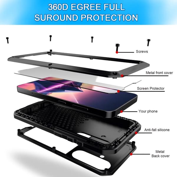 Samsung Galaxy S25+ (Plus) Heavy Duty silikon + metalldeksel Shell + herdet glass Black