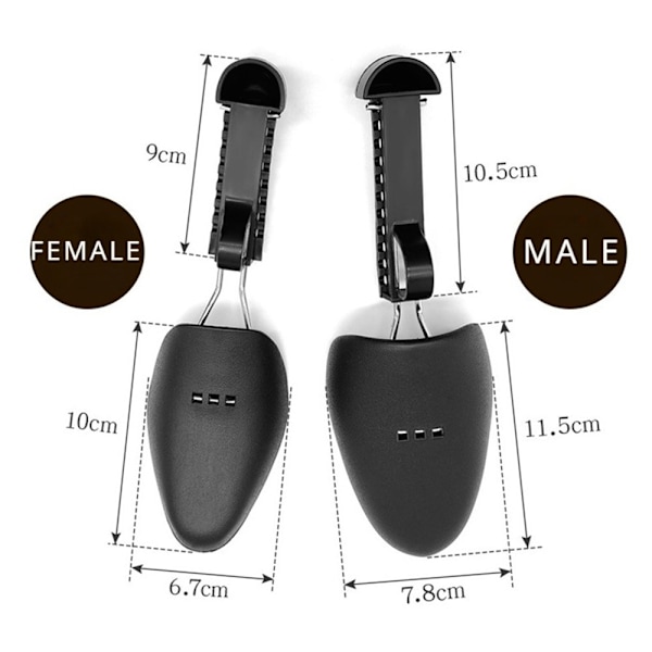 2st justerbar plastsko Skoblock Shoe Extender sko storlek - Kvinna Svart