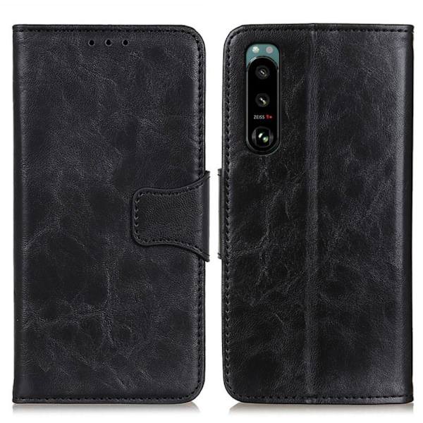 Crazy Horse Lommebok Stativdeksel for Sony Xperia 5 III - Svart Black