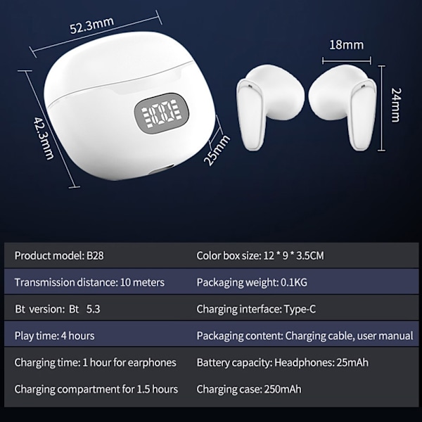 150 språk Oversetter Smart Voice Bluetooth In Ear-hodetelefoner - Hvit White