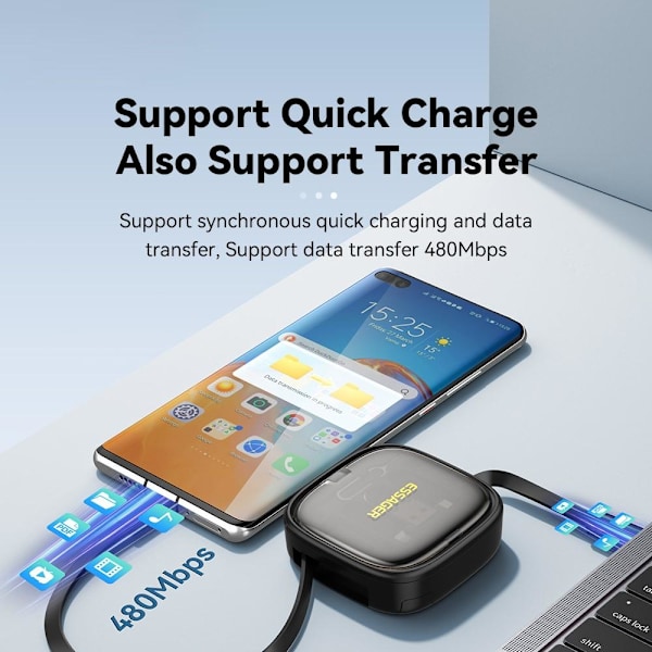 Sett integrert USB - C - adapterkabelsett Ladekabelomformer Black