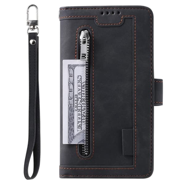 Til Google Pixel 9A Etui med Lynlåslomme og 9 Kortlommer Black