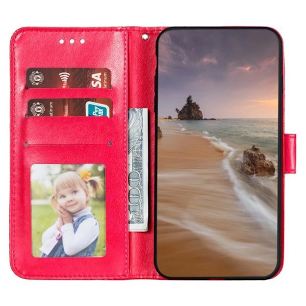 Til Samsung Galaxy A16 5G / A16 4G Flip Cover i PU Læder med Blomster Mønster Red