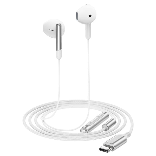 ACEFAST 1.2m USB-C Kablede Hodetelefoner med Mikrofonkontroll White