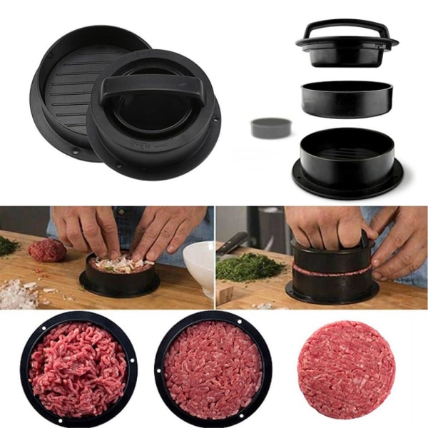 3 i 1 fyldte Burger Hamburger Mold Maker Sliders Køkkenudstyr Black