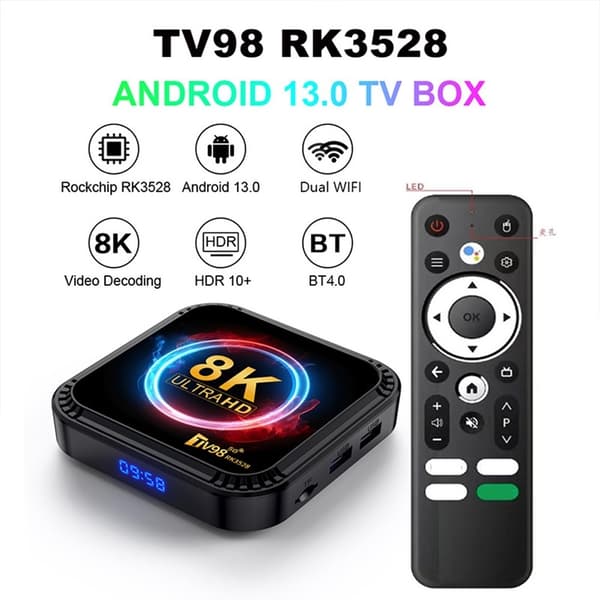 RK3528 TV-boksi 4+32 Gt Android 8K Ultra HD, 5G Wi-Fi, Bluetooth, mediasoitin Black