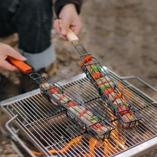 Utomhus BBQ Grillkorg grillbur Picknick Grillnät Camping Grill Svart