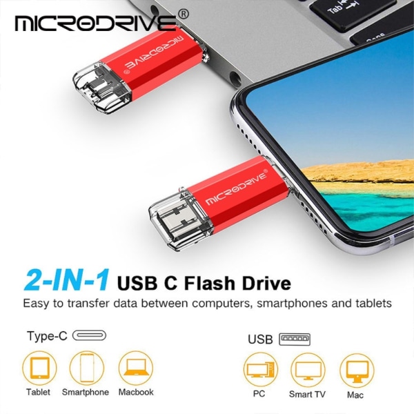 MICRODRIVE 128 GB USB-Minne 2i1 USB-A + USB-C Flash Drive Guld