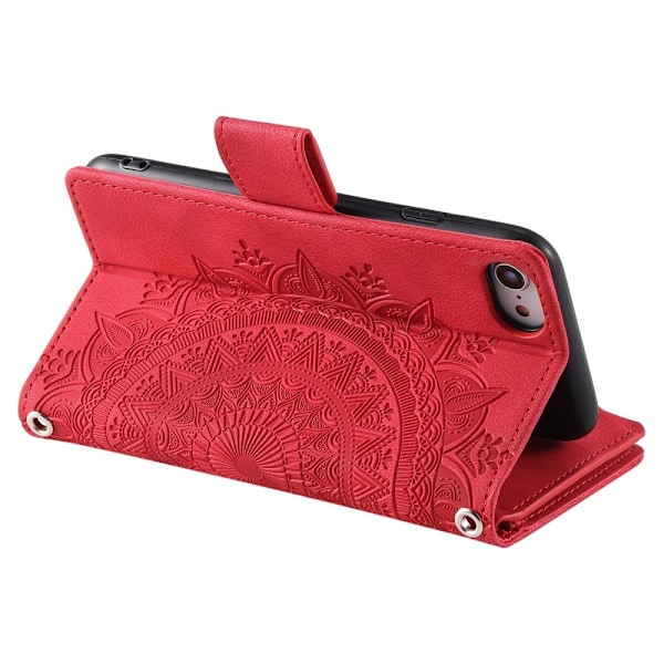 För iPhone 16e plånboksfodral Fodral Skal Mandala blommönster Röd