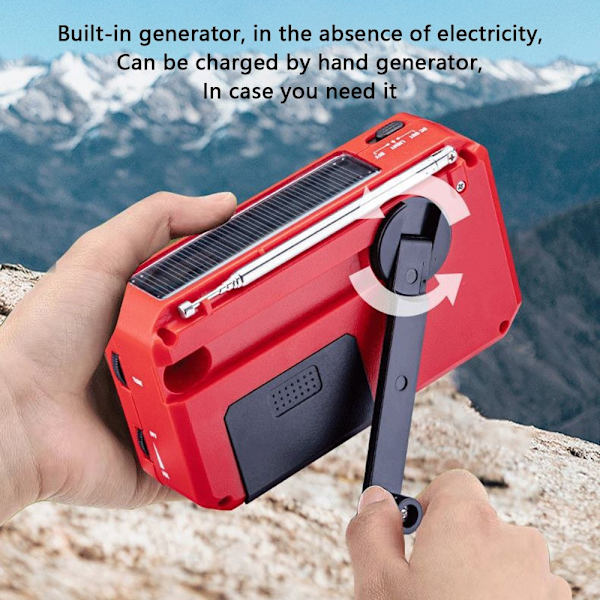 AM FM-radio aurinkoenergian lataus käsikampi taskulamppu PowerBank Red