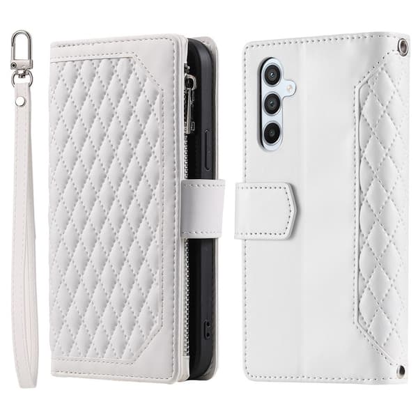 Til Samsung Galaxy S26+ 5G Zipper Wallet Case Rhombus Telefoncover White