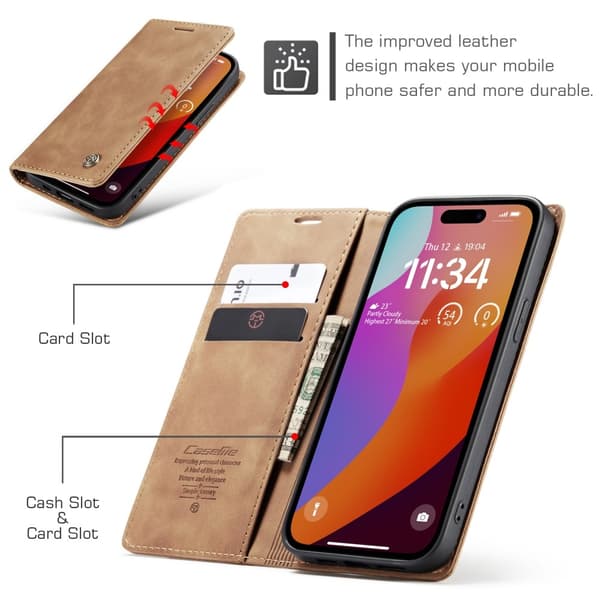 CASEME Retro Lommebokveske for iPhone 16 Pro Max Brown