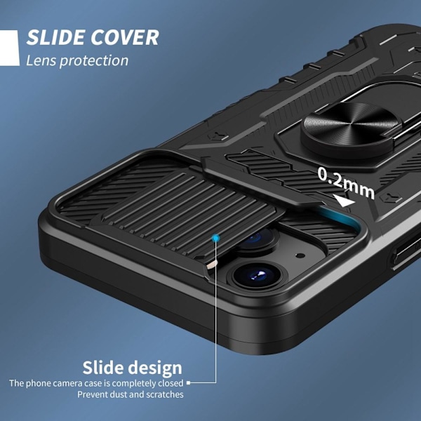 iPhone 14 Plus fuld cover TPU + PC Kickstand Telefontaske+hærdet glas Black