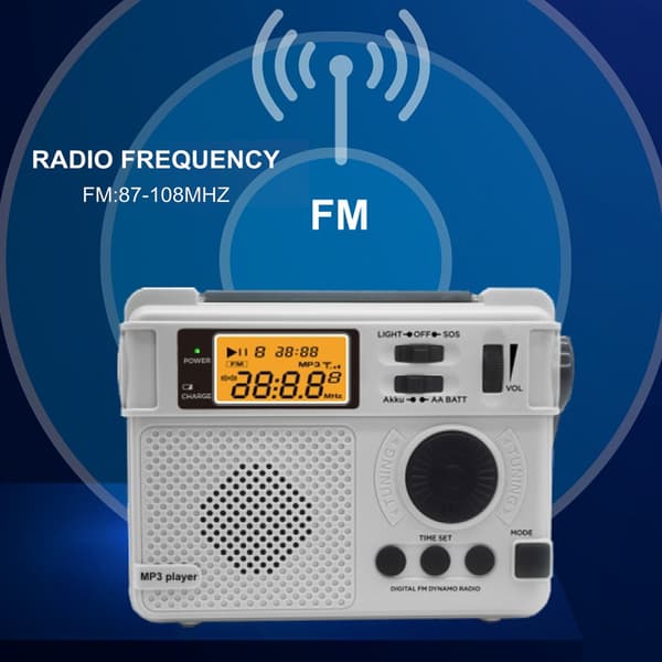 Emergency AM FM-radio Bluetooth Afspiller Håndsvinggenerator PowerBank Black