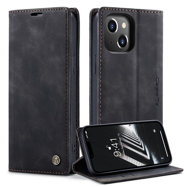 CASEME Retro tegnebog taske til iPhone 14 Plus - Sort Black