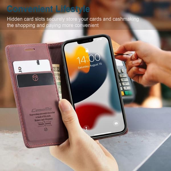 CASEME Retro Wallet Case for iPhone 13 - Winered Red
