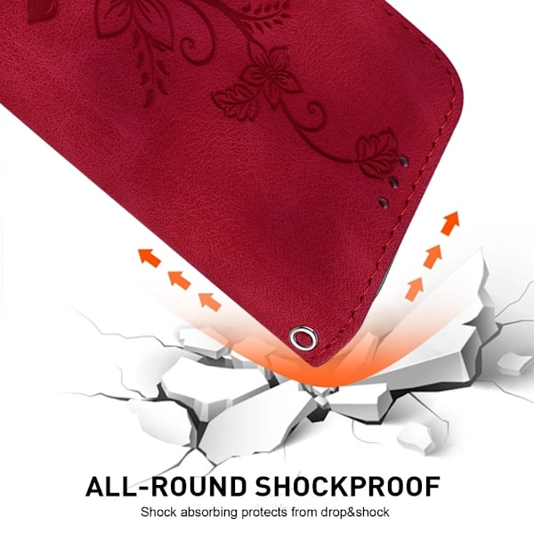 Xiaomi Redmi 14C 4G Suojakuori Lily Flower Imprint Nahkainen Puhelinsuojus Jalustalla Red