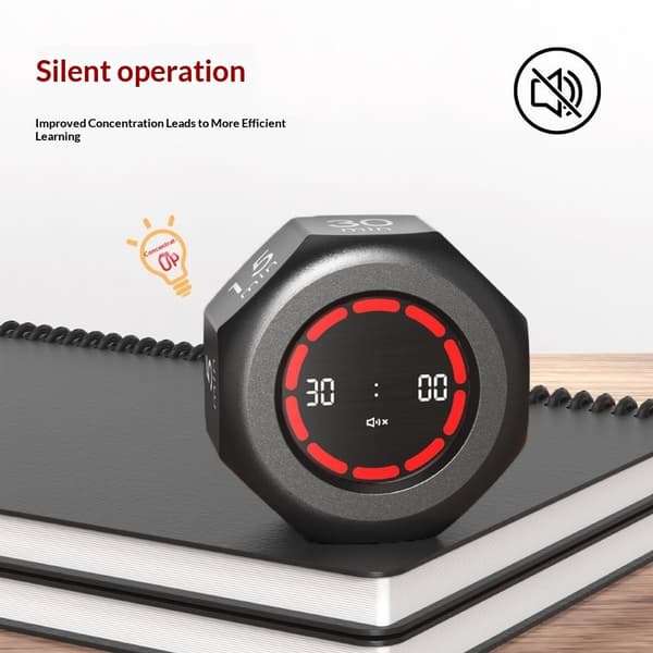 Timer Flip, visuell tidshantering, 7 nedräkningar, ljudlös, LED-indikator Svart