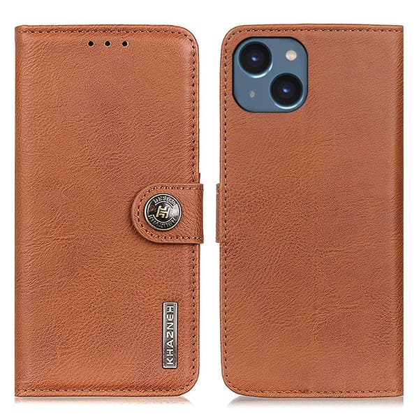 KHAZNEH Lommebok Stativveske for iPhone 15 Brown