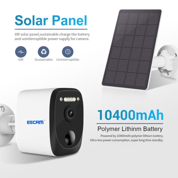 ESCAM QF370 3MP WiFi - kamera PIR Night Vision IP - kamera aurinkopaneeli White