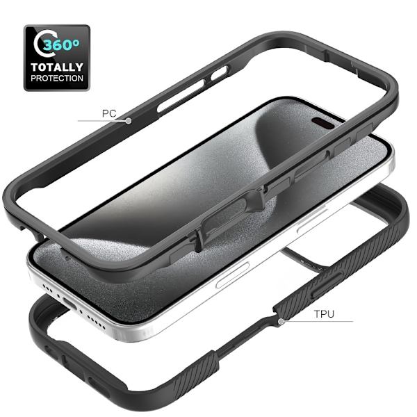 Fodral Skal för iPhone 16 Pro Max PC+TPU Klart telefonskal med PET-skärmfilm Svart