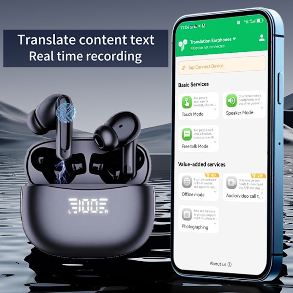 A8 150 Languages ​​Kääntäjä Smart Voice Bluetooth In Ear kuulokkeet Black