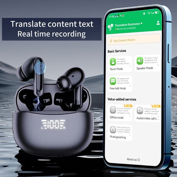A8 150 Sprog Oversættelse Oversætter Smart Voice Bluetooth In Ear-hovedtelefoner Black