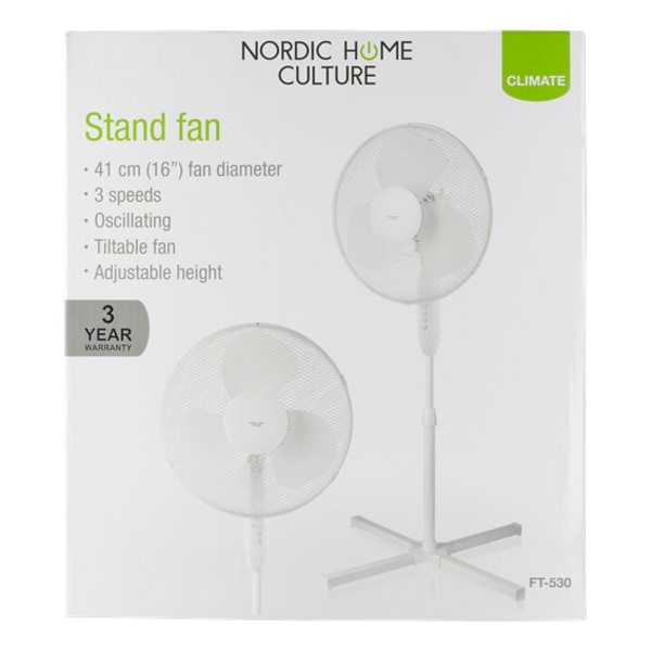 NORDIC HOME CULTURE Golvfläkt, 410 mm, tre hastigheter - Vit White