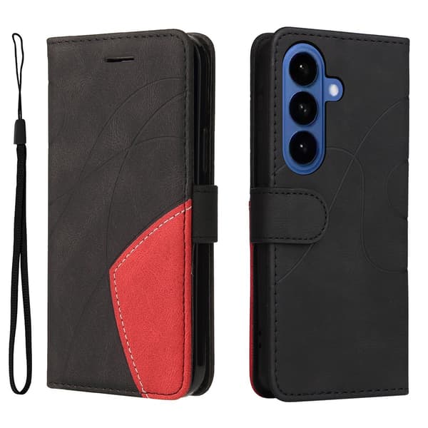 För Samsung Galaxy S26+ Plånboksfodral med Stativ Tvåfärgad Design - Svart Svart