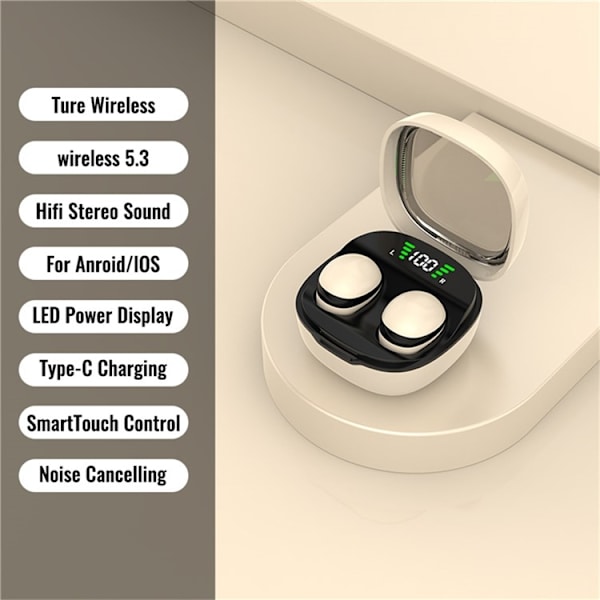 Trådløse hovedtelefoner In-Ear HiFi Stereolyd Bluetooth -Sleep HD Baslyd - Beige Beige