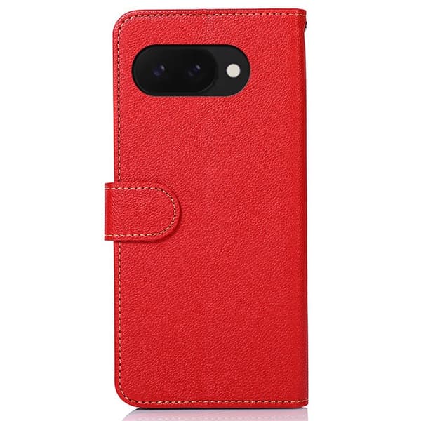 KHAZNEH Til Google Pixel 9A Lommebok-deksel Litchi Texture Telefonveske Red