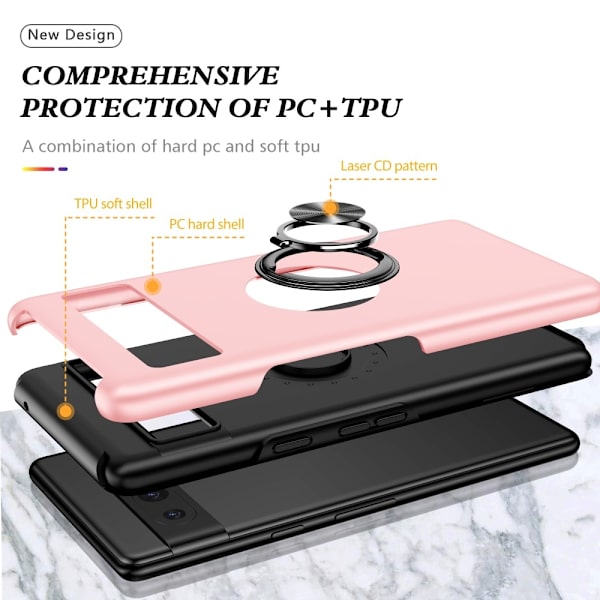 Til Google Pixel 8a Fingerring Kickstand Hybrid Taske Pink