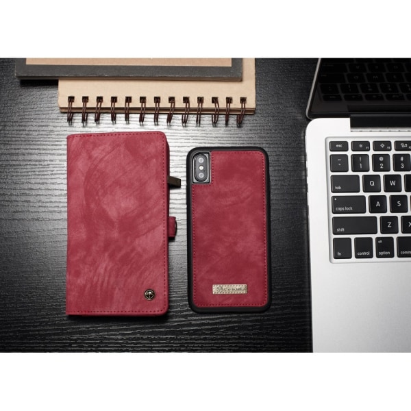 CASEME iPhone X / XS Retro Split läder plånboksfodral - Röd Röd