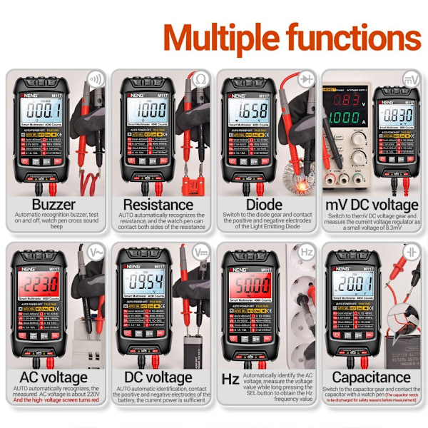 Multimeter Auto-Ranging Digital Tester Intelligent Multi Tester Svart