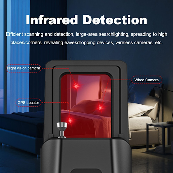 RF-signaldetektor GPS WiFi Tracker Kamera Buggdetektor Anti-spion infraröd skanner Svart
