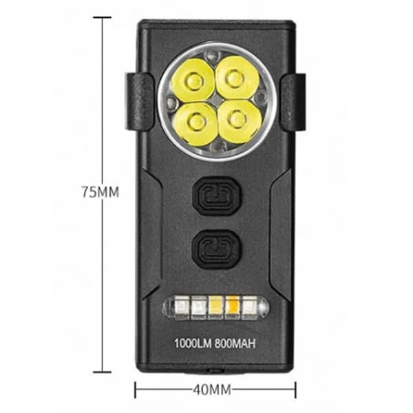 Magnetisk nøglering lommelygte arbejdslys 4-LED flere farver magnetclips Black