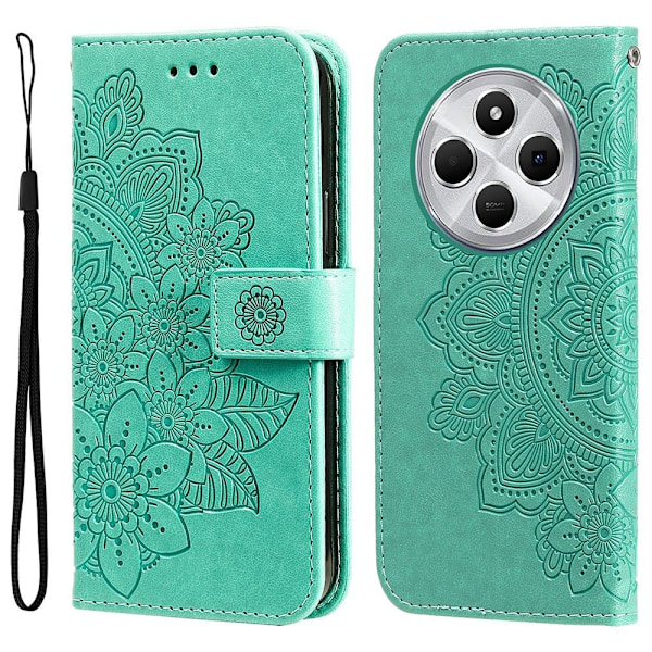 Xiaomi Redmi 14C Lompakkokotelo Kukka-Designilla ja Telineominaisuudella Green