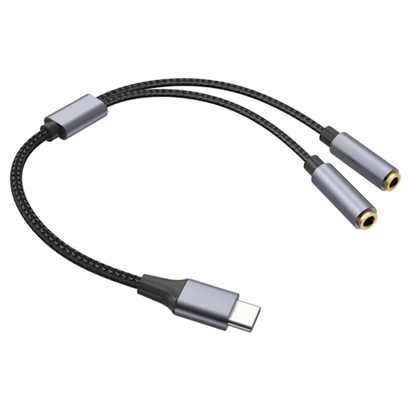 25 cm USB-C til 3,5 mm Audio Splitter Kabel Hovedtelefonadapter Black