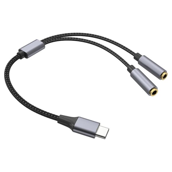 25 cm USB-C till 3,5 mm Audio Splitter Kabel Hörlursadapter Svart