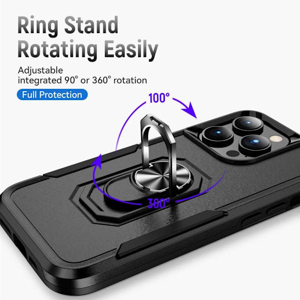iPhone 14 Pro Stødsikker TPU + PC Kickstand Telefontaske Bilmontering Metalplade - Sort Black