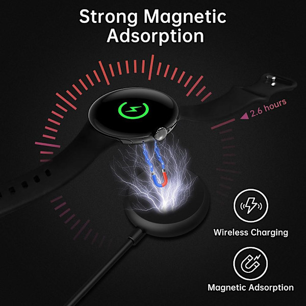 Smart ur - oplader til Google Pixel Watch, magnetisk opladningsdock Black