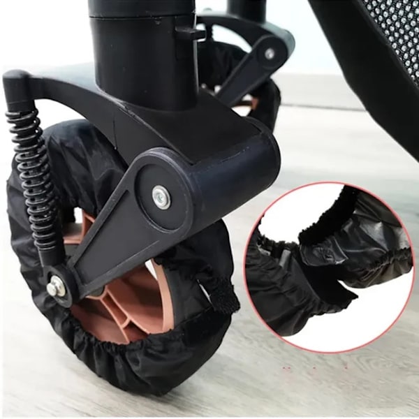 2 stk Beskyttelseshjul Barnevogn Oxford stoff mot smuss str S for 18-20 cm forhjul Black