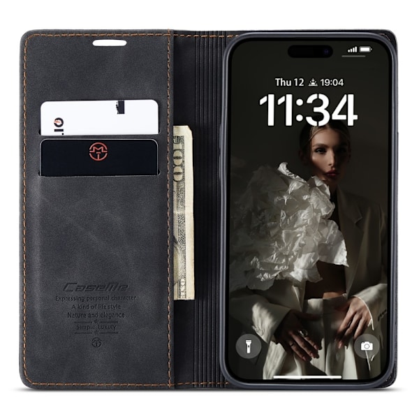 CASEME Retro lompakkokotelo iPhone 16 Plus Black