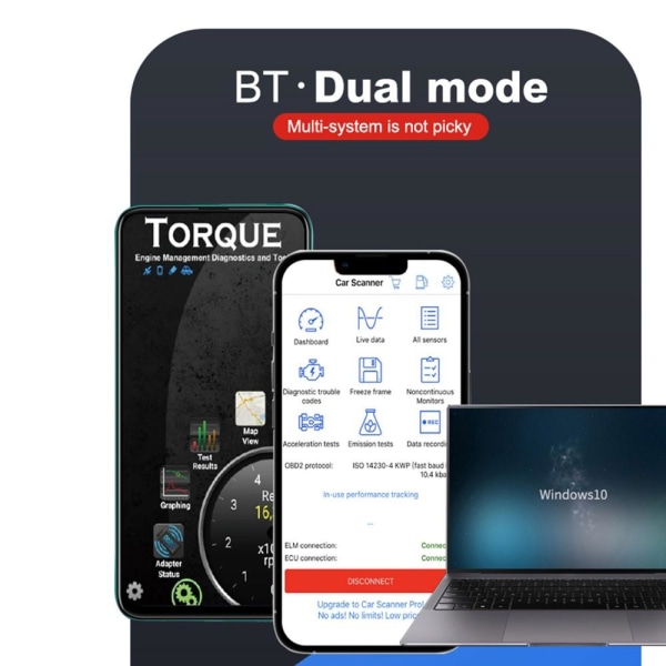 V01 OBD2 bilfejldiagnosetester Bluetooth elm327 kodelæser White