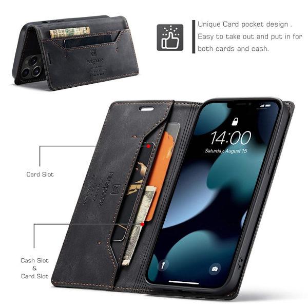 AUTSPACE A01 Plånboksfodral iPhone 13 Pro Max - Svart Svart