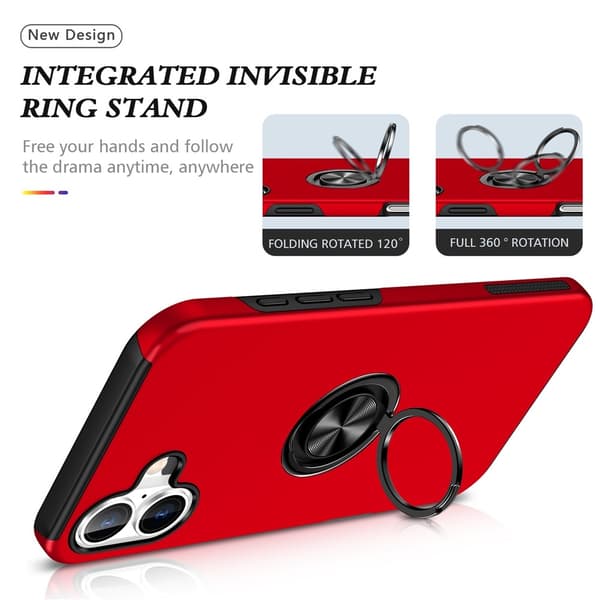 Til iPhone 17 Finger Ring Kickstand Hybrid Taske Red